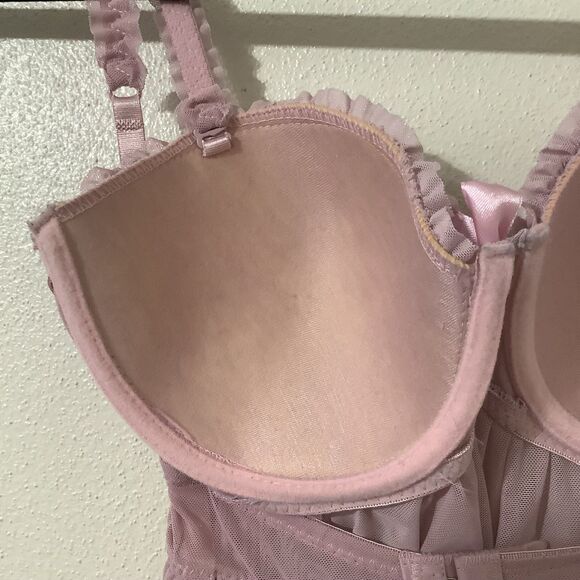 Native Pink Coquette Dollette Rhinestone Romantic Babydoll Ruffle Slip 36C - Picture 9 of 11